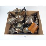 A box of silver plated items