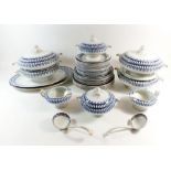 A large early 20th century 'CEM' blue and white dinner service consisting fifteen side plates, seven