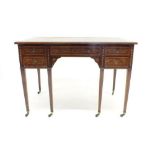 An Edward & Roberts mahogany desk with marquetry decoration, 107cm wide x 59 cm deep x 73cm high