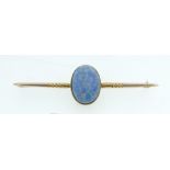 A 9ct gold bar brooch set doublet opal, 6cm, 4.2g