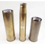 Three WW2 period shell cases, to include a 1942 6 pounder 7CW1, a 1942 105 mm M14 and a smaller type