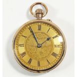 A 9 ct gold cased fob watch with engraved decoration
