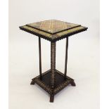 A 19th century Ceyloneese ebony parquetry occasional table with porcupine quill border, 63cm high