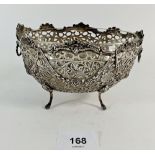 A Berthold Muller Hanau silver pierced bon bon basket with clear glass liner, silver import marks