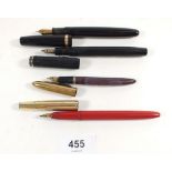 A box of vintage fountain pens including: Parker Duofold, Stephens Leverfill No.56, Eversharp,