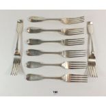 Four silver dinner forks, London 1839, 310g and four Newcastle forks 1853- maker David Reid &
