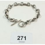 A silver T bar link bracelet