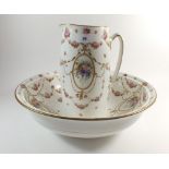 A Royal Doulton jug and bowl printed roses and swags (bowl a/f)