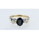 A 9ct gold sapphire and diamond ring, size I/J, 2g