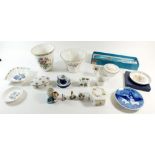 A group of decorative porcelain ornaments including Minton and Coalport cake slice