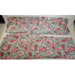 A pair of vintage cotton full length curtains printed roses, 225cm long