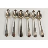 A set of six silver teaspoons with bright cut decoration by Peter & Anne Bateman, 89g