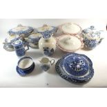 A selection of various blue and white china including six various tureens, Royal Cauldon ginger jar,