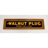 A large vintage "Walnut Plug" tobacco enamel sign in wooden frame, total 42 x 163cm
