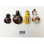 Four Venetian miniature pendant glass scent bottles