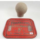An advertising tray for Franklyns Cutting Shagg and a canvas hat stand