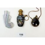 Two Venetian miniature glass scent bottles and another overlaid with gilt metal - one chipped and