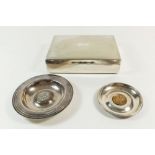 An Army falling plate trophy dish, another pin dish set coin and a silver plate cigarette box