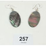 A pair of mother of pearl and silver earrings