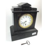 A Victorian black slate mantel clock - 28cm tall
