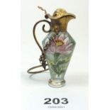 A Victorian glass Galle style glass miniature pendant scent bottle in the form of a ewer enamelled