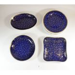 A Wedgwood "St James" blue and gilt dessert service comprising: six plates and three serving