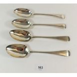 A pair of Georgian tablespoons by Peter, Anne and William Bateman, London 1802 and 1804, 125g and