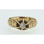 A 14 ct gold ring set diamond in scrollwork mount and claw setting, size O - P