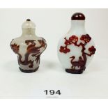 Two Chinese cameo glass scent bottles with dragon and bird decoration