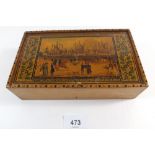 A boxwood box with hinged lid printed Brighton Pavilion within floral painted boarders, 20 x 12cm