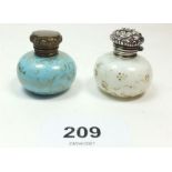 A Victorian opaque glass miniature vinaigrette bottle with silver hinged lid (unmarked) 3.5cm and