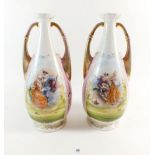 A pair of German porcelain vases with painted rococo style decoration - 35cm