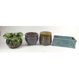 Three various Victorian pottery planters and a Bretby plant trough