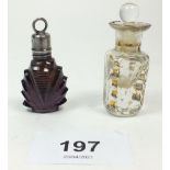 A wheel cut miniature Art Deco glass scent bottle, 4.5cm and a glass scent bottle with gilt