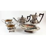 A silver plated tea and coffee service and a silver plated dish