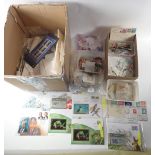 Box of All-world mint & used defin, commem, etc in cartons, envelopes, numerous packets and loose.
