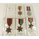 Five WW2 campaign medals to include the Africa Star, 1939-1945 War Medal, Burma Star, Pacific Star