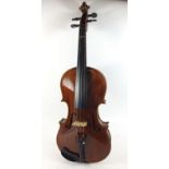 A full size violin after Nikolaus Amati made in Czechoslovakia, 14" back with bow and case