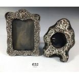 An Edwardian rectangular silver photograph frame, 12.5 x 9cm and an arch top one embossed cherubs,
