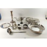 A box of silver plated items to include cruet sets etc