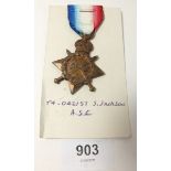A WW1 medal 1914-1915 Star, T4-042157 S. Jackson Army Service Corps