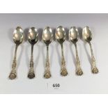 A set of six Gorham sterling silver teaspoons with shell and foliage decoration, 188g, 1878