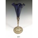 A small silver and Bristol Blue glass epergne, Sheffield 1903, 17cm