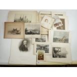A box of 19thC etchings and prints and some family photographs