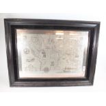A Royal Geographical Society silver map in frame, by John Pinches, frame size 71cm by 51cm