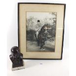 R A Pickering - bronze statue of Winston Churchill on a marble base, signed and dated 1949 and a