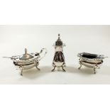 A three piece condiment set with spoons Sheffield 1968 by Mappin & Webb, 142g