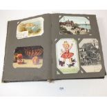 Postcards - album including topographical with Thornton Village, comic including Kinsella (2) Tob B,