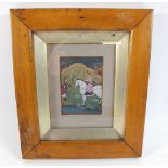 An Indian Mughal type painted miniature in fruitwood frame, 9cm by 6cm