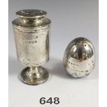Two Victorian silver pepper pots, London 1845 by C&G Fox and London 1876